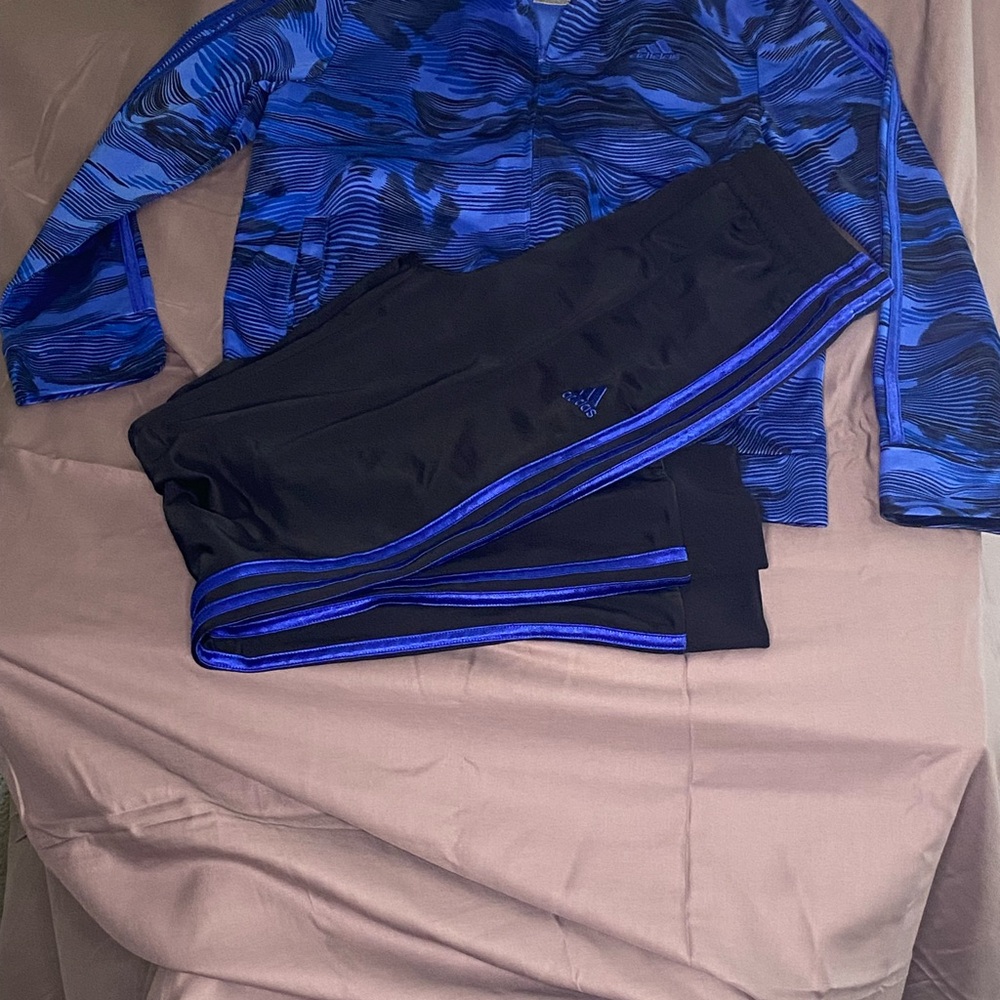 Blue and Black Adidas Athletic Set